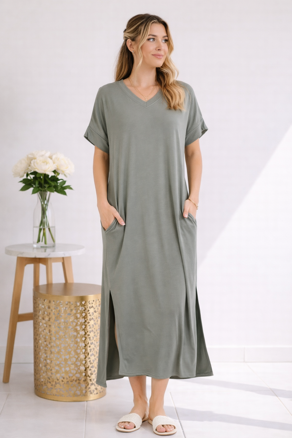 Sweet Lovely Olive Ease Midi Dress