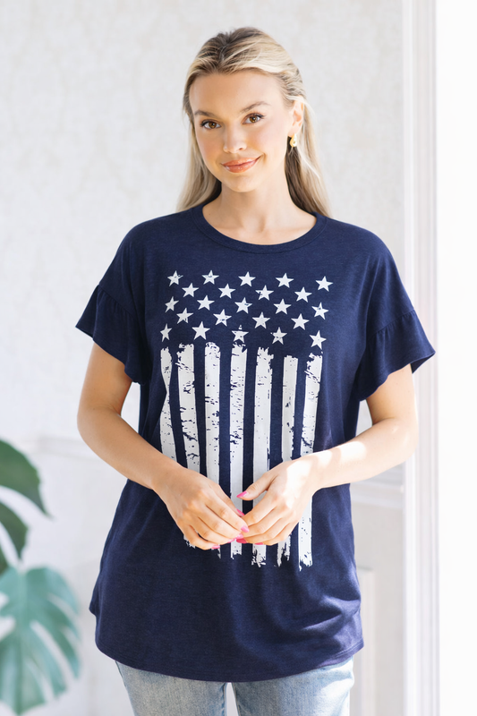 Heimish Patriot Ruffle Top