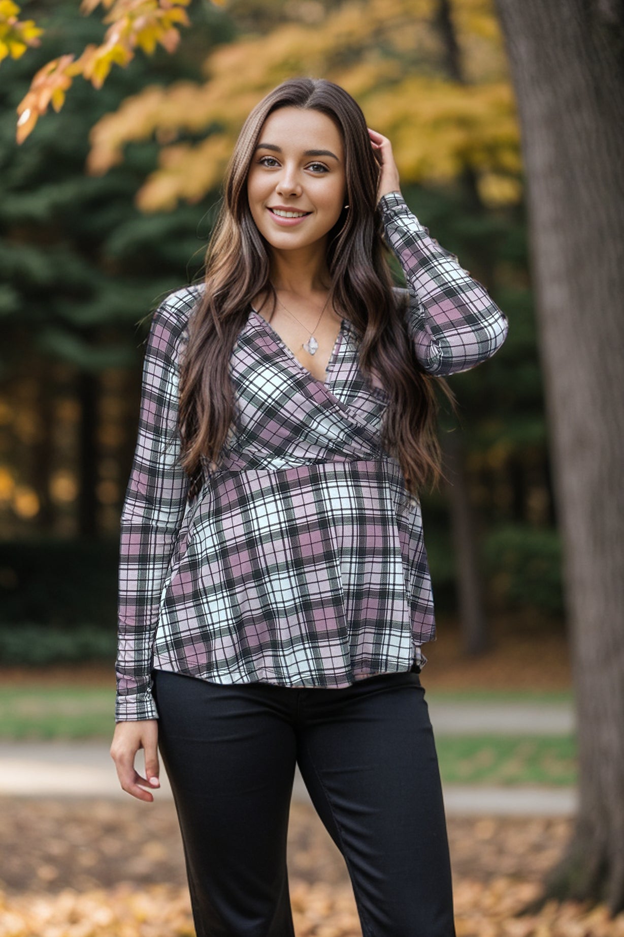 White Birch Pinky Plaid - Peplum