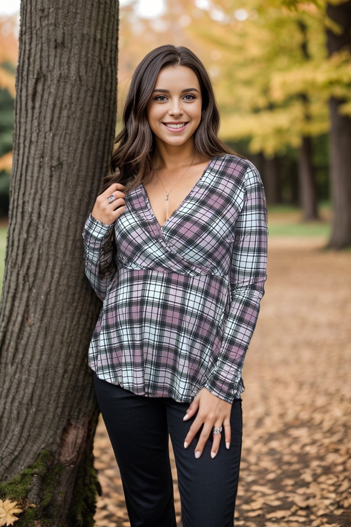 White Birch Pinky Plaid - Peplum