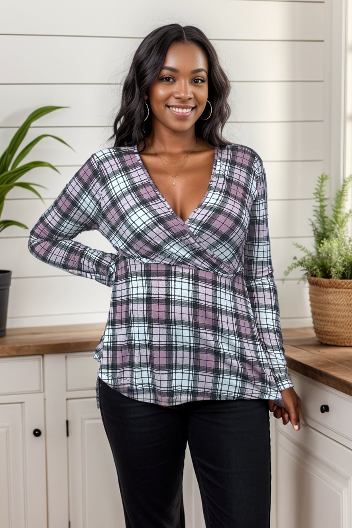 White Birch Pinky Plaid - Peplum