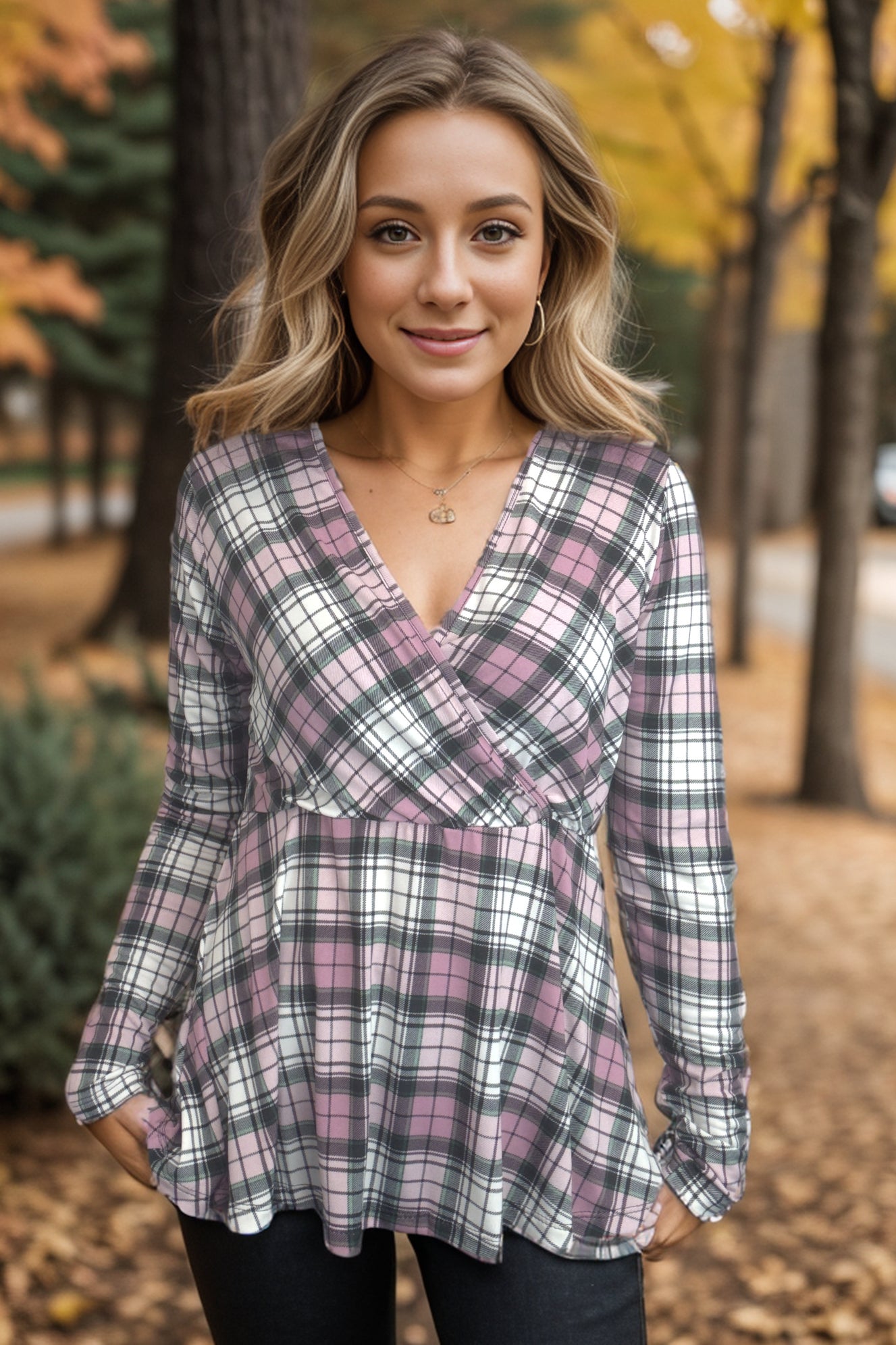 White Birch Pinky Plaid - Peplum