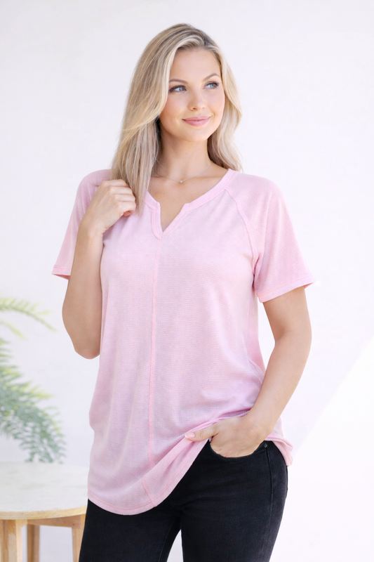Heimish Stitched in Pink Short Sleeve Top