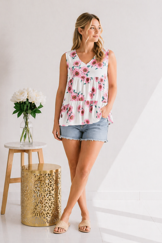 Heimish Sunflowers in Pink - Sleeveless Top