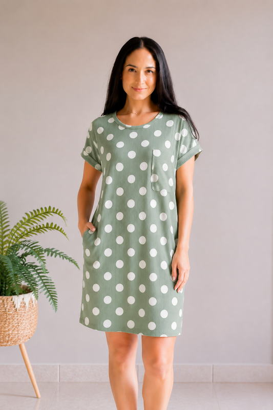 Celeste Sweet Sage Polka Dot Dress