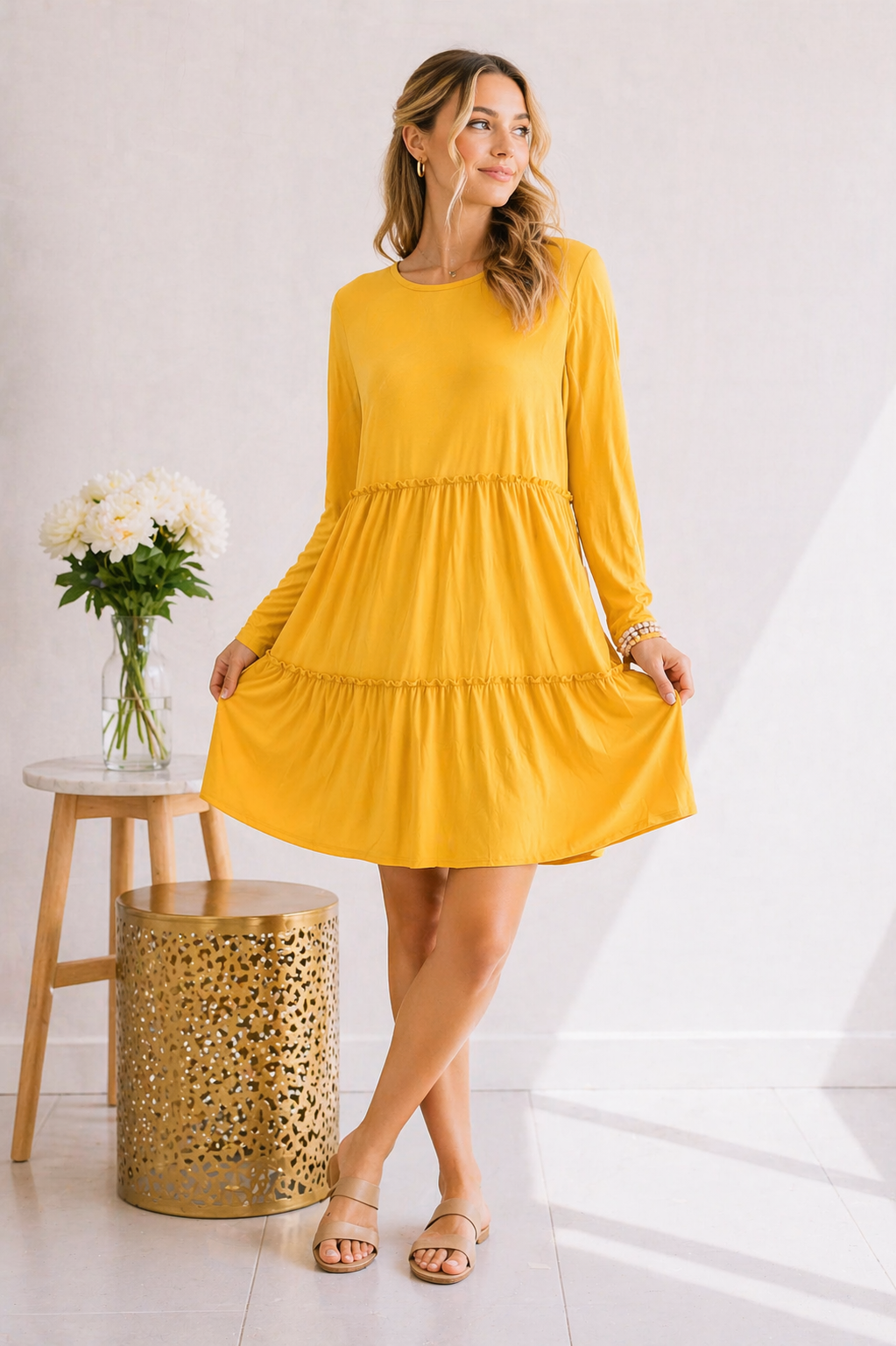 Heimish Tiered Decadence Mustard Dress