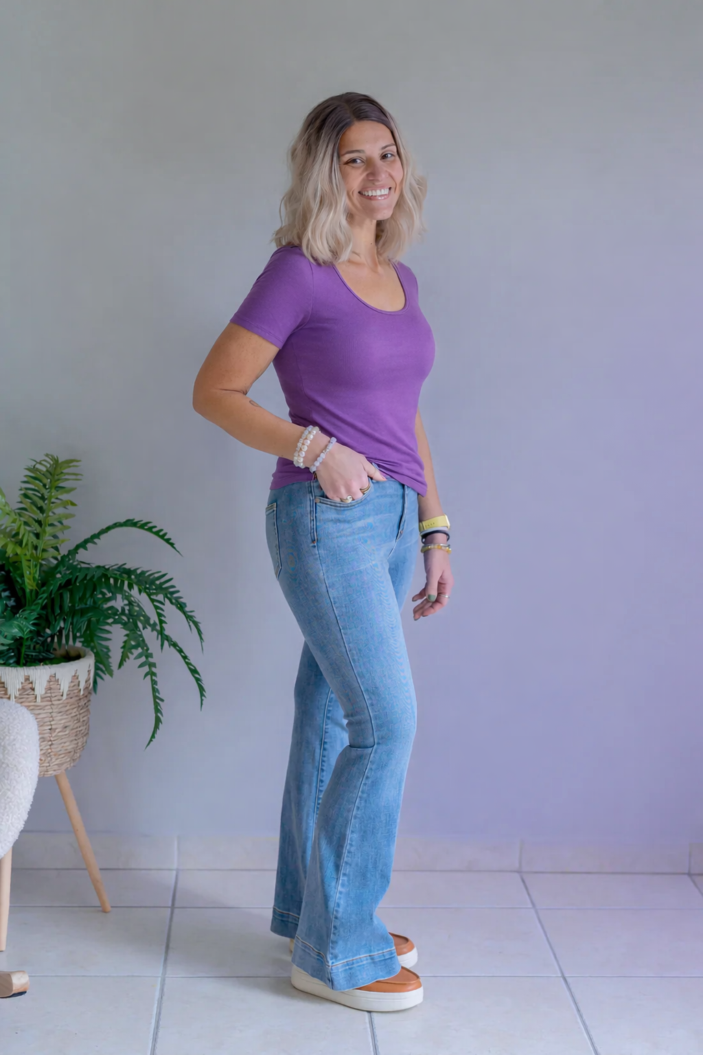 Yelete Violet Veil Ribbed Top