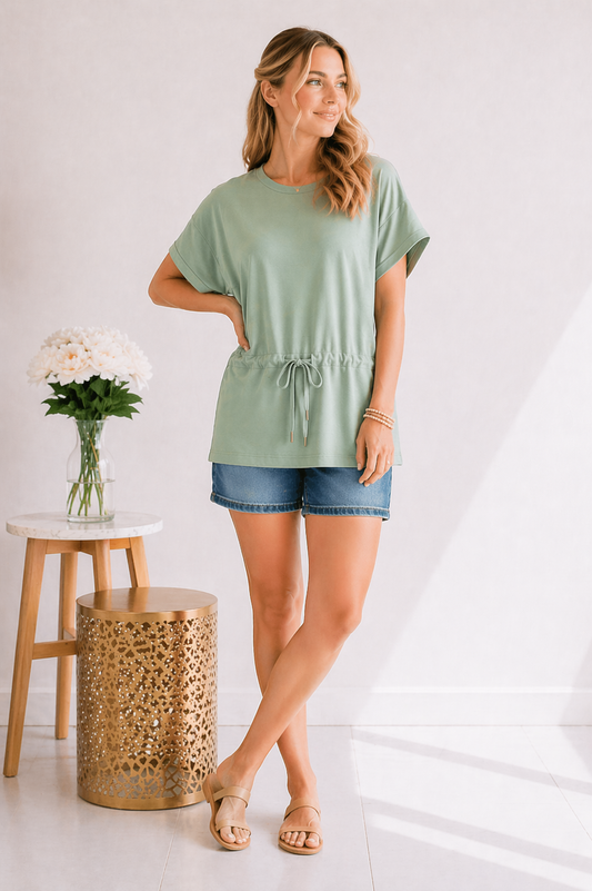See Be Seen Sage Ease Drawstring Top