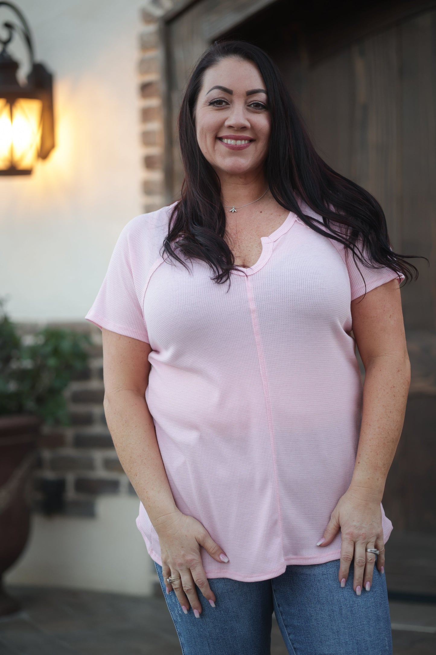 Heimish Stitched in Pink Short Sleeve Top