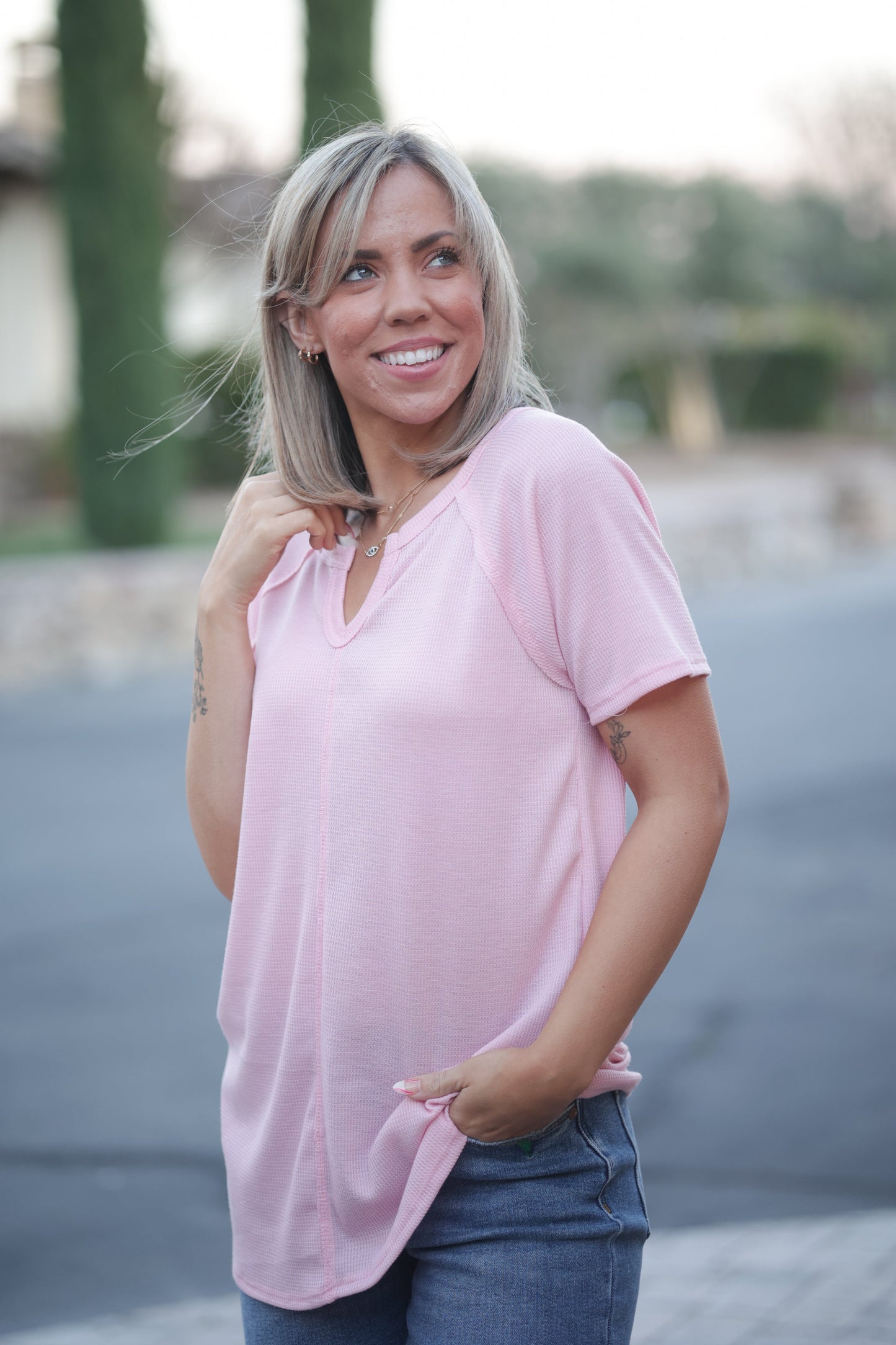 Heimish Stitched in Pink Short Sleeve Top