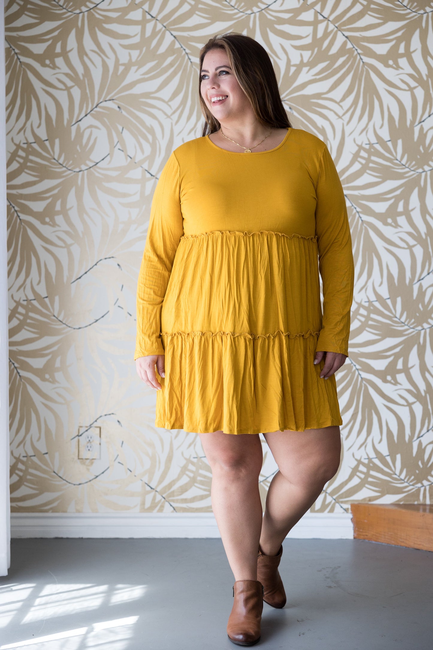 Heimish Tiered Decadence Mustard Dress