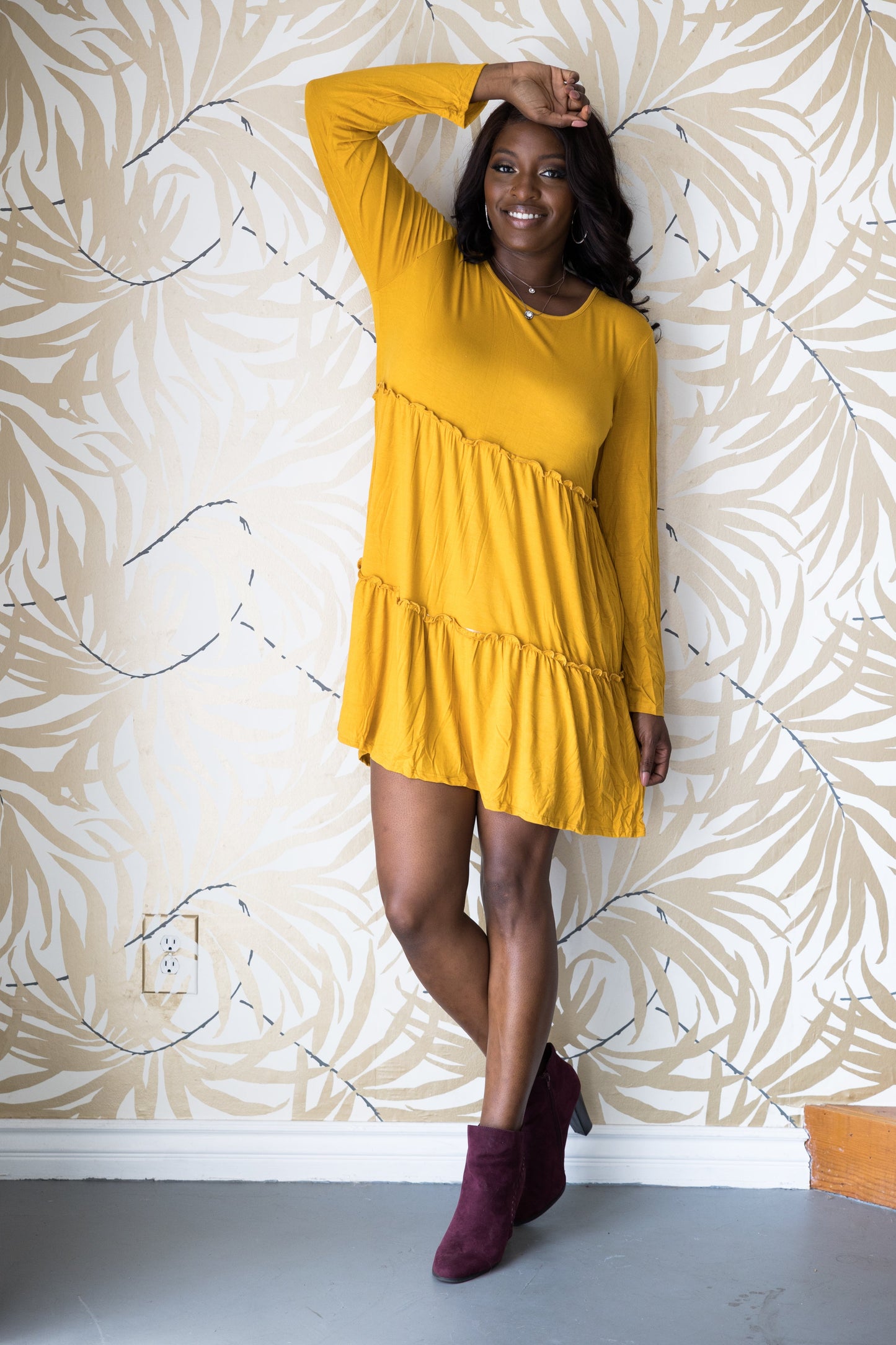 Heimish Tiered Decadence Mustard Dress