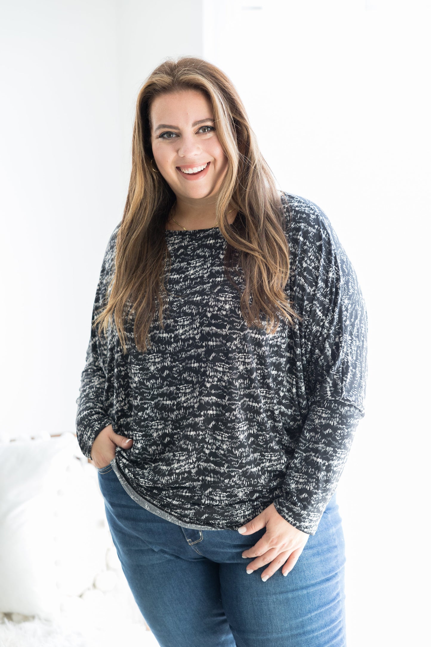 White Birch Salt & Pepper Long Sleeve Dolman