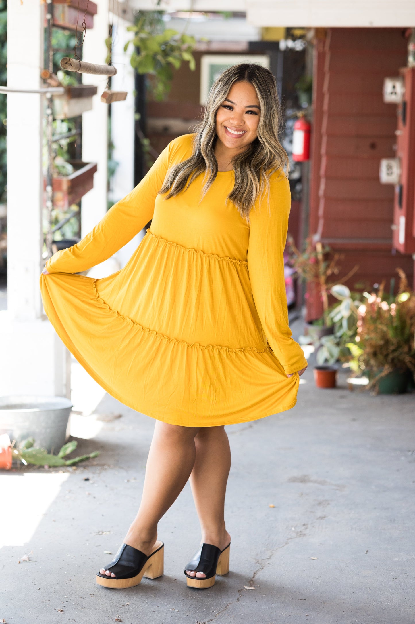 Heimish Tiered Decadence Mustard Dress