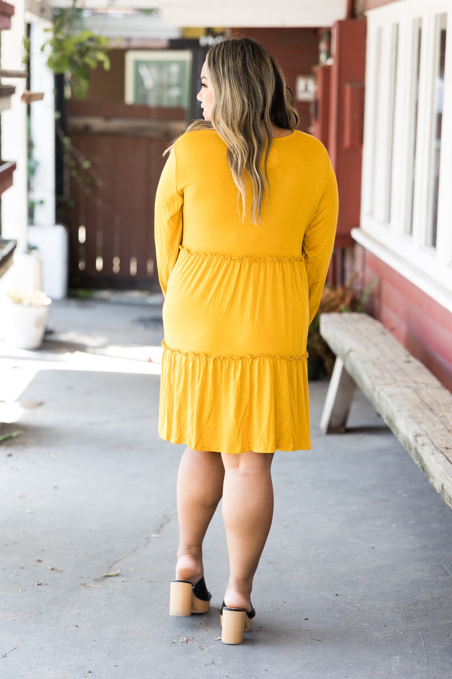 Heimish Tiered Decadence Mustard Dress