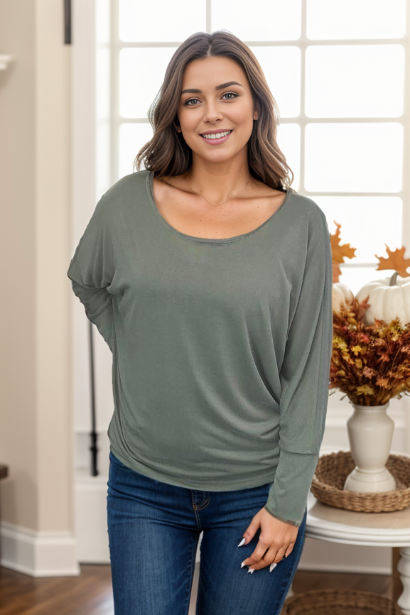 Sew In Love Dusty Olive Long Sleeve Dolman