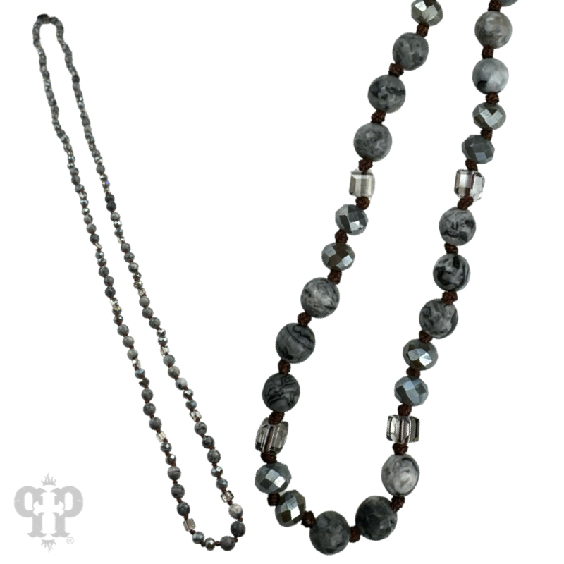 Pink Panache Gray mixed bead knotted layering necklace