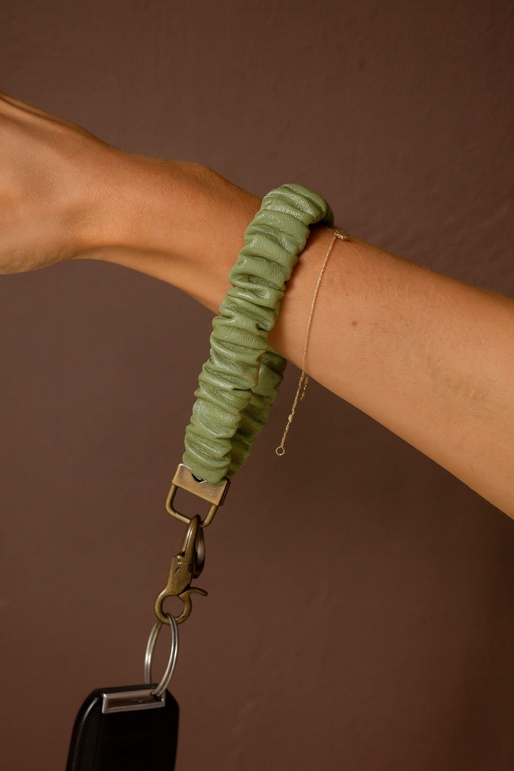Andi Green Leather Keychain